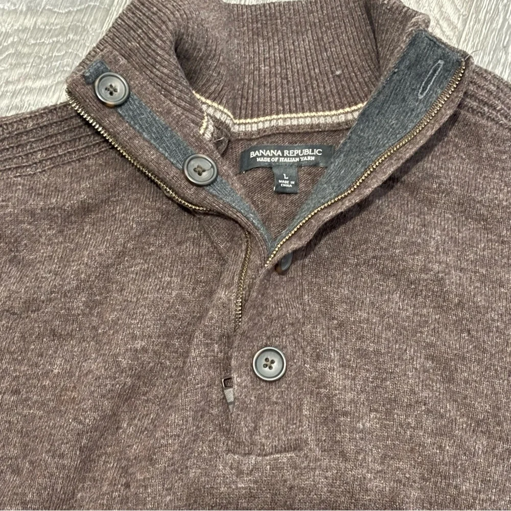 Banana Republic heathered brown quarter zip with buttons merino wool sweater